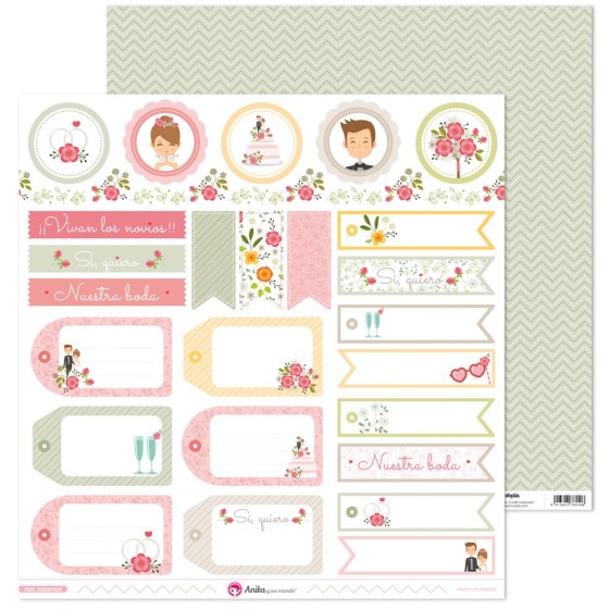 Pack 5 Papeles Decorados 12X12" 180 G Etiquetas Nos Casamos 19 Fsc Anita