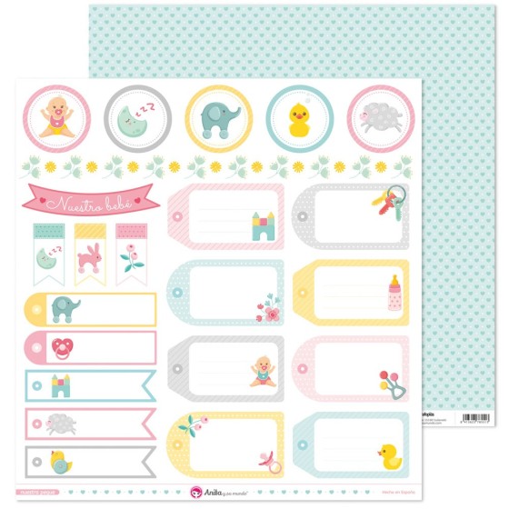 Pack 5 Papeles Decorados 12X12" 180 G Etiquetas Nuestra Peque 19 Fsc Anita