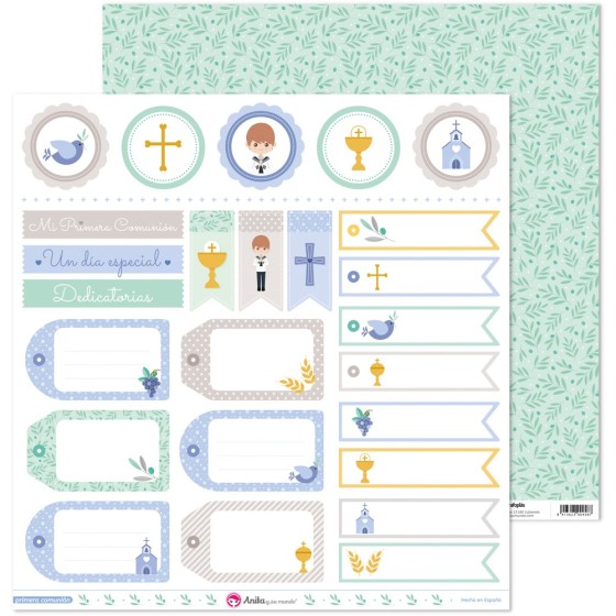 Pack 5 Papeles Decorados 12X12" 180 G Etiquetas Primera Comun.20 El Fsc Anita