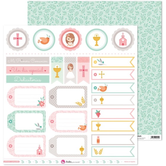 Pack 5 Papeles Decorados 12X12" 180 G Etiquetas Primera Comun.20 Ell Fsc Anita