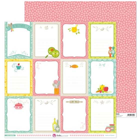 Pack 5 Papeles Decorados 12X12" 180 G Tarjetas Mis Recetas Fsc Anita