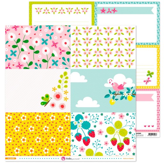 Pack 5 Papeles Decorados 12X12" 180 G Tarjetas Grandes Mi Jardin 16 Fsc Anita