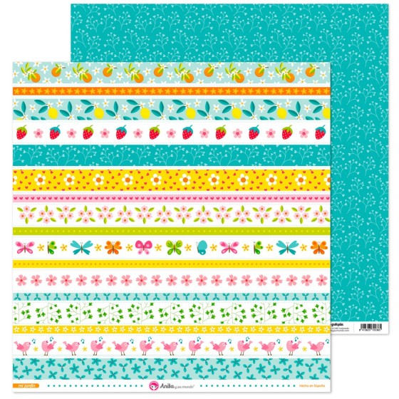 Pack 5 Papeles Decorados 12X12" 180 G Tiras Recortables Mi Jardin 16 Fsc Anita