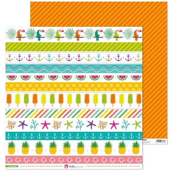 Pack 5 Papeles Decorados 12X12" 180 G Tiras Recortables Mi Paraiso 17 Fsc Anita