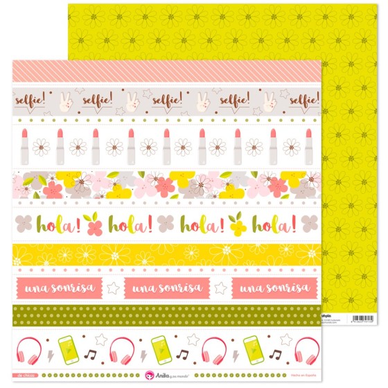 Pack 5 Papeles Decorados 12X12" 180 G Tiras Recortables De Chicas Fsc Anita