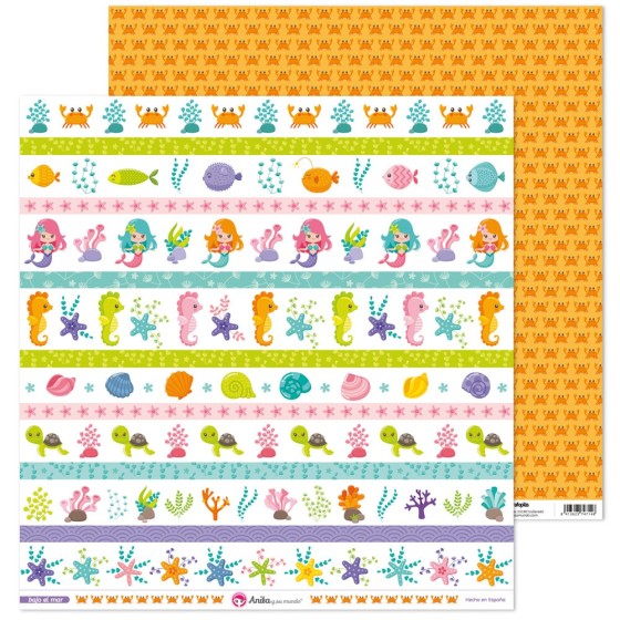 Pack 5 Papeles Decorados 12X12" 180 G Tiras Recortables Bajo El Mar Fsc Anita
