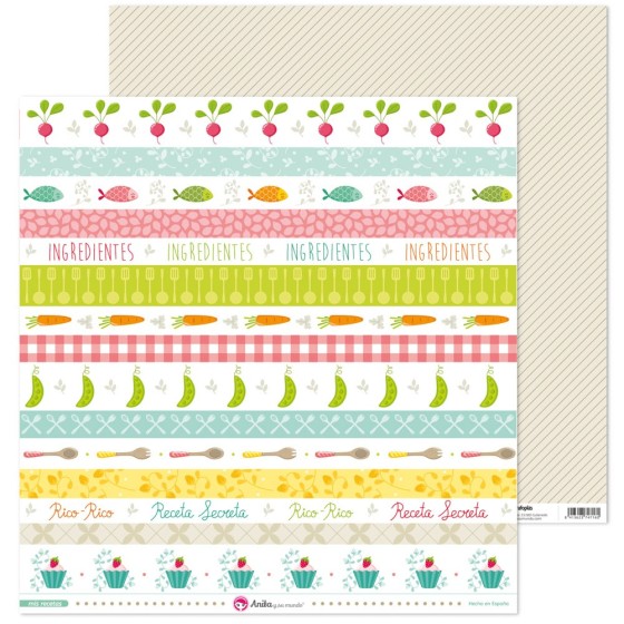 Pack 5 Papeles Decorados 12X12" 180 G Tiras Recortables Mis Recetas Fsc Anita