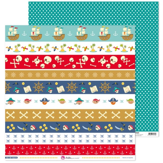 Pack 5 Papeles Decorados 12X12" 180 G Tiras Recortables Isla Del Tesoro Fsc Anita
