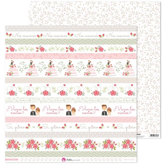 Pack 5 Papeles Decorados 12X12" 180 G Tiras Recortables Nos Casamos 19 Fsc Anita