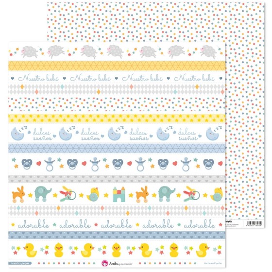 Pack 5 Papeles Decorados 12X12" 180 G Tiras Recortables Nuestro Peque 19 Fsc Anita