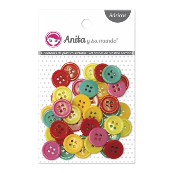 Pack 50 Botones Plástico Colores Surtidos Basicos Scrapbooking Anita