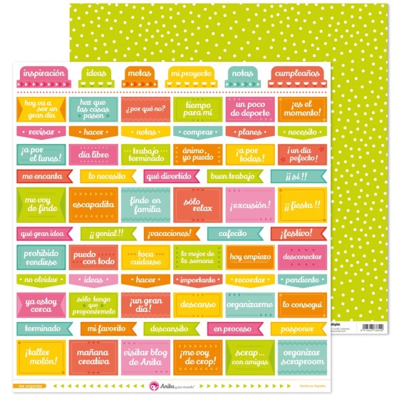 Pack 5 Papeles Decorados 12X12" 180 G Frases Me Organizo 17 Fsc Anita