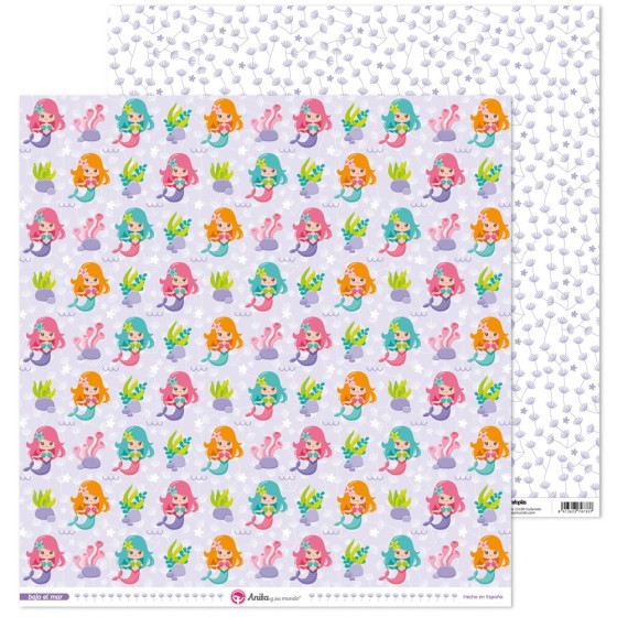 Pack 5 Papeles Decorados 12X12" 180 G Sirenas Bajo El Mar Fsc Anita