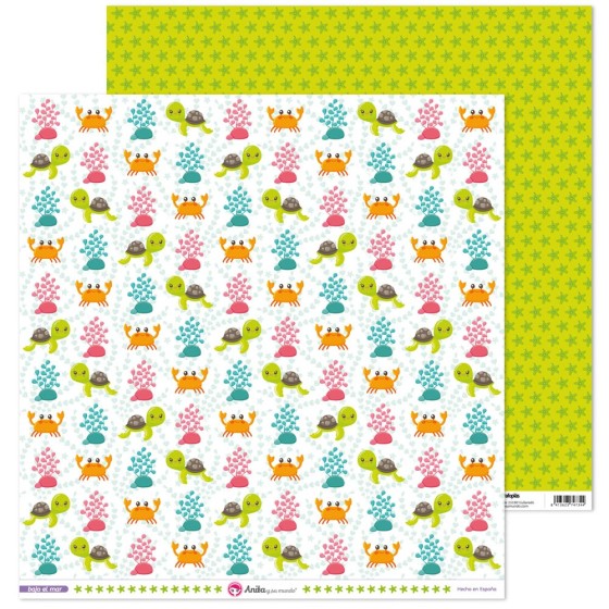 Pack 5 Papeles Decorados 12X12" 180 G Tortugas Bajo El Mar Fsc Anita