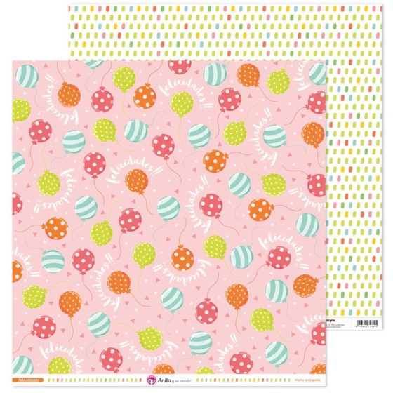 Pack 5 Papeles Decorados 12X12" 180 G Globos Felicidades! Fsc Anita