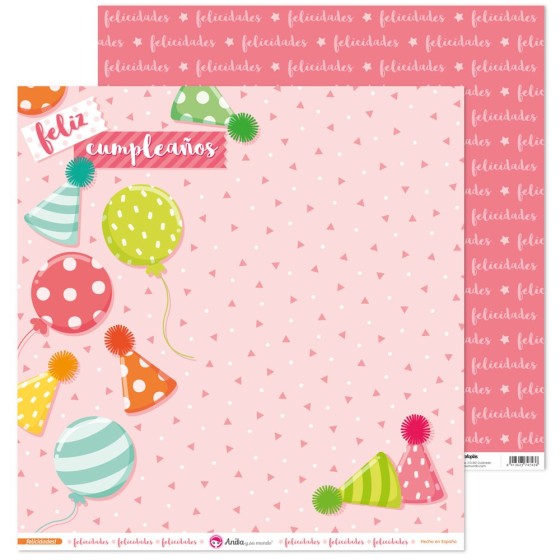 Pack 5 Papeles Decorados 12X12" 180 G Globos Felicidades! Fsc Anita