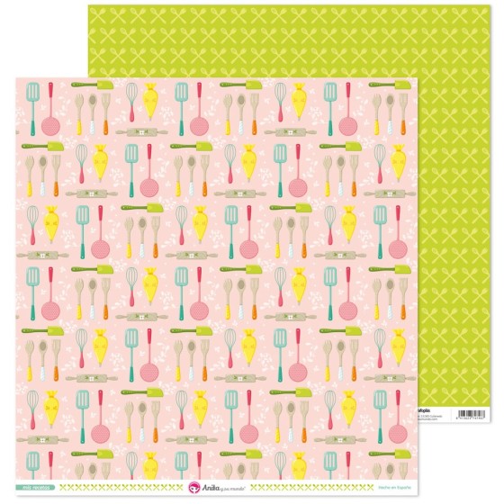 Pack 5 Papeles Decorados 12X12" 180 G Utensilios Mis Recetas Fsc Anita