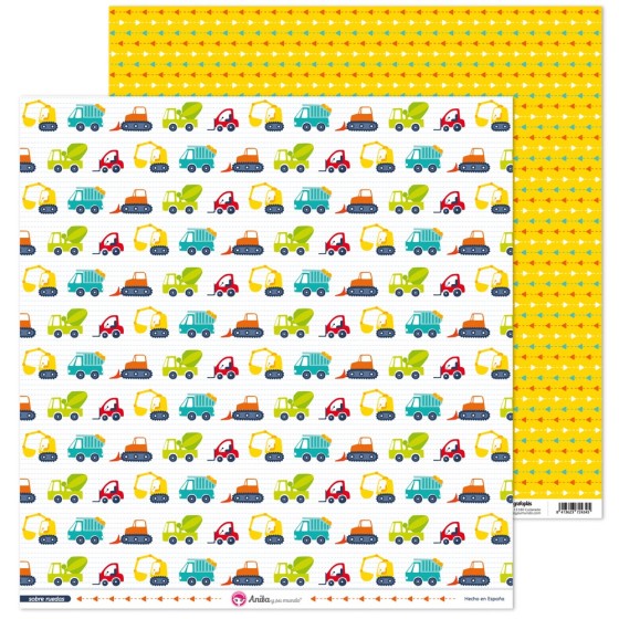 Pack 5 Papeles Decorados 12X12" 180 G Vehiculos Obra Sobre Ruedas 16 Fsc Anita