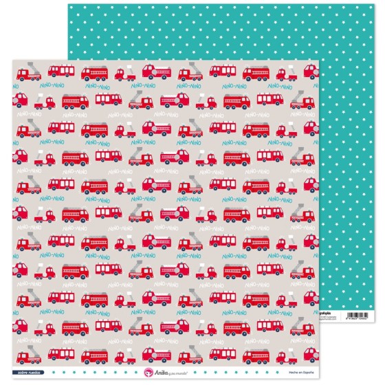 Pack 5 Papeles Decorados 12X12" 180 G Coche Bombero Sobre Ruedas 16 Fsc Anita