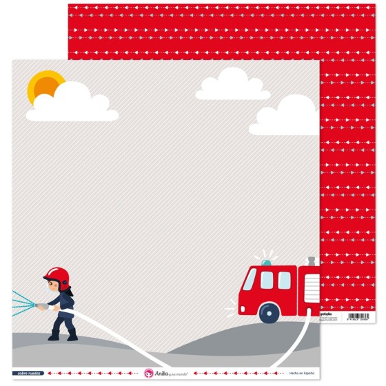 Pack 5 Papeles Decorados 12X12" 180 G Bombero Sobre Ruedas 16 Fsc Anita
