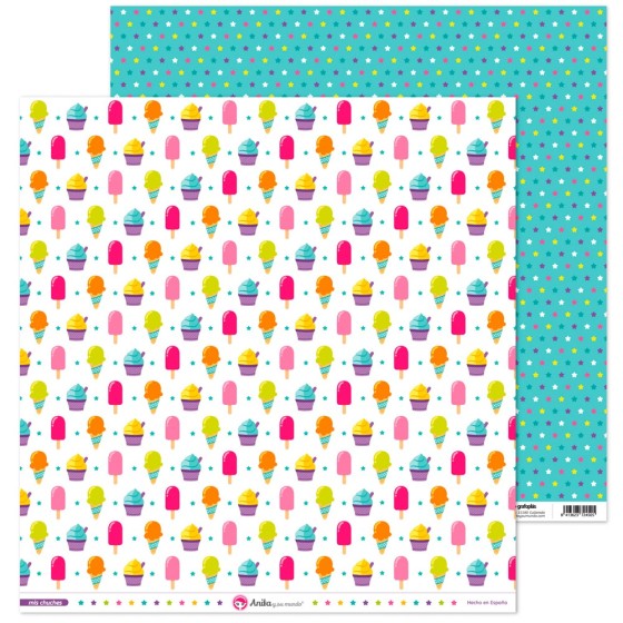 Pack 5 Papeles Decorados 12X12" 180 G Helados Mis Chuches 16 Fsc Anita