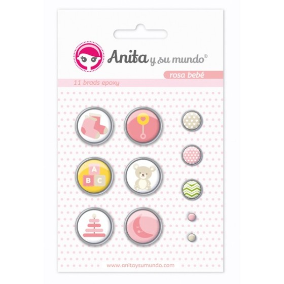 Pack 11 Brads Epoxy Rosa Bebe 17 Anita