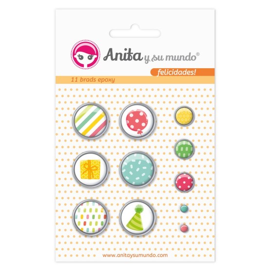 Pack 11 Brads Epoxy Felicidades! Anita