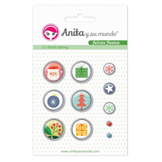 Pack 11 Brads Epoxy Felices Fiestas Anita