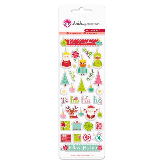 Pack 35 Pegatinas Plástico Con Relieve En Navidad Anita