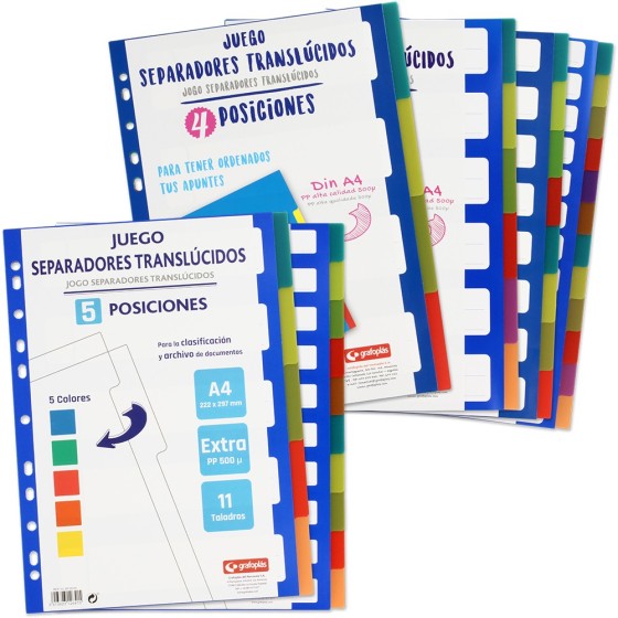 Separadores PP Translúcido Extra 8 Posiciones A4 11 Taladros Separadores PP Extra Grafoplás