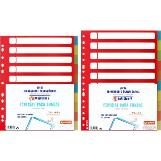 Separadores Especial Fundas PP Translúcido Extra 10 Posiciones Folio 16 Taladros Grafoplás