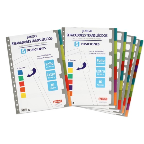 Separadores PP Translúcido Extra 8 Posiciones Folio 16 Taladros Separadores PP Extra Grafoplás