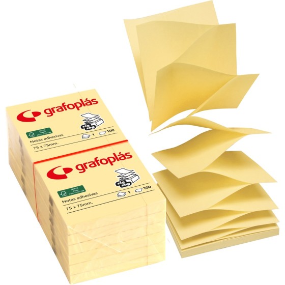 Bloc 100 Notas Adhesivas Zig-Zag 75X75 mm Amarillo Grafoplás