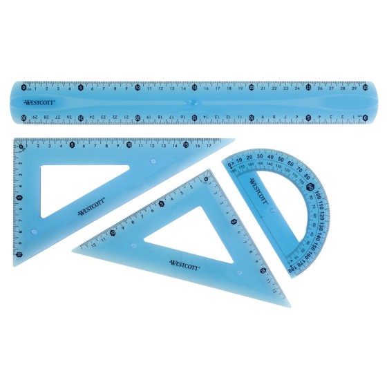 Set Regla-Escuadra-Cartabón-Semicírculo Flexible Colores Surtidos Westcott