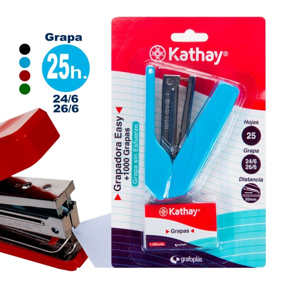 Grapadoras Easy +1.000 Grapas 24/6 26/6 105X58X38 Azul Kathay