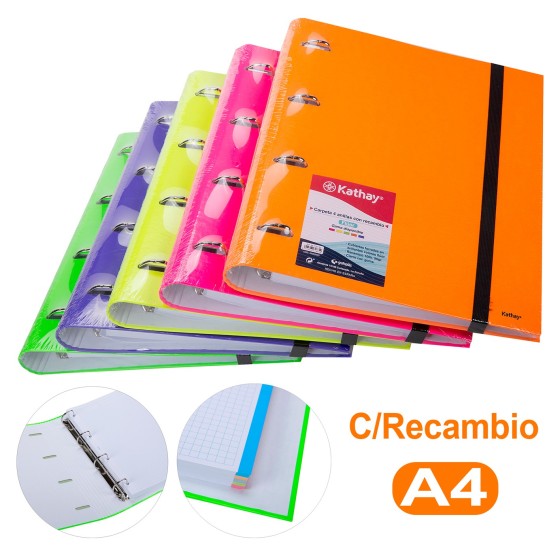 Carpeta De Anillas Con Recambio  Papel Plastificado Soft A4 4X35mm Colores Surtidos Kathay Kathay