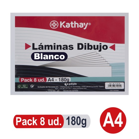 Pack 8 Láminas Dibujo A4 180G Kathay