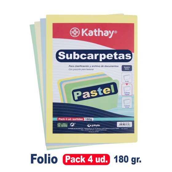 Pack 4 SubCarpeta Cartulina Folio 180 G Colores Surtidos Pastel Fsc Kathay