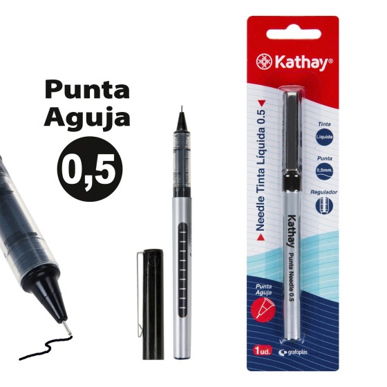Blister 1 Boligrafos Tinta Líquida Con Capuchón 0.5mm P.Aguja Negro Kathay
