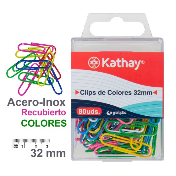 Caja 80 Clips Plastificados Color 32 mm Kathay
