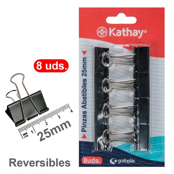 Blister 8 Pinzas Abatibles Negro 25 mm Kathay