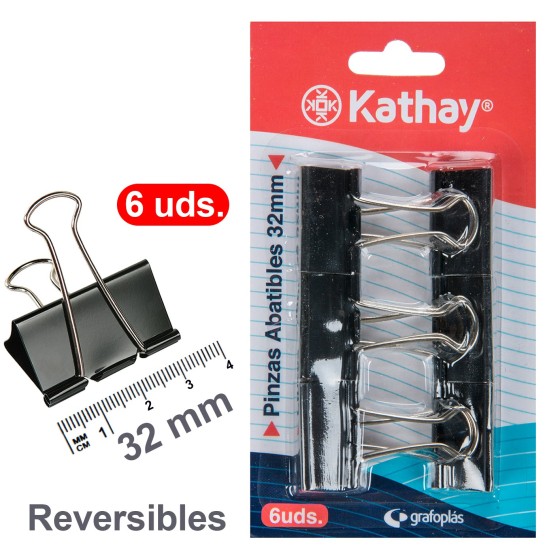 Blister 6 Pinzas Abatibles Negro 32 mm Kathay