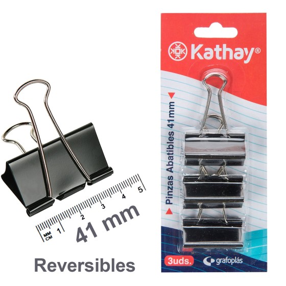 Blister 3 Pinzas Abatibles Negro 41 mm Kathay