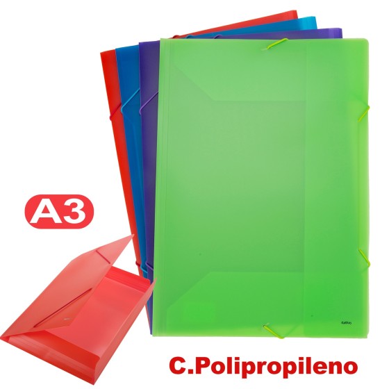 Carpeta Gomas Con 3 Solapas PP Translúcido A3 Colores Surtidos Kathay Kathay