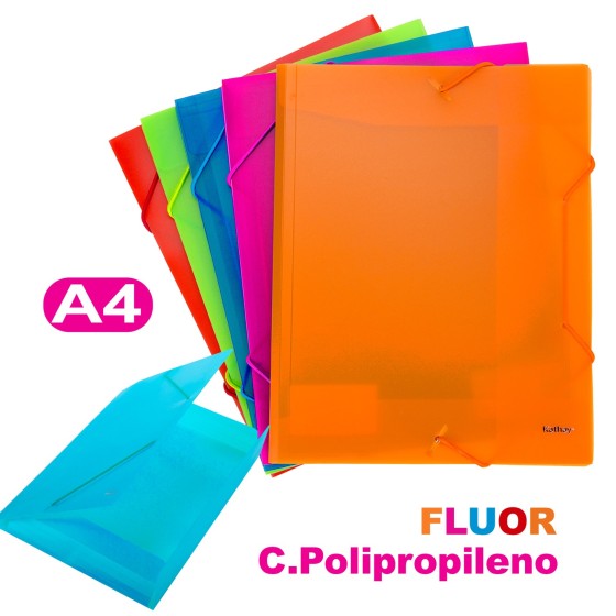 Carpeta Gomas Con 3 Solapas PP Fluor A4 Colores Surtidos Kathay Kathay