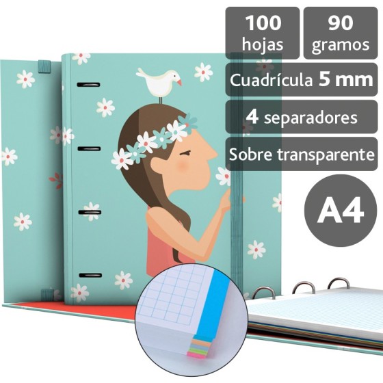 Carpeta De Anillas Con Recambio  Papel Plastificado Brillo A4 4X35mm Fsc Tutti 18 Live Grafoplás