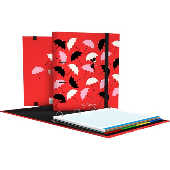 Carpeta De Anillas Con Recambio A4 4 Anillas 35 mm. Papel Plastificado Brillo A4 4X35mm Fsc Nina 19 Umbrellas Grafoplás