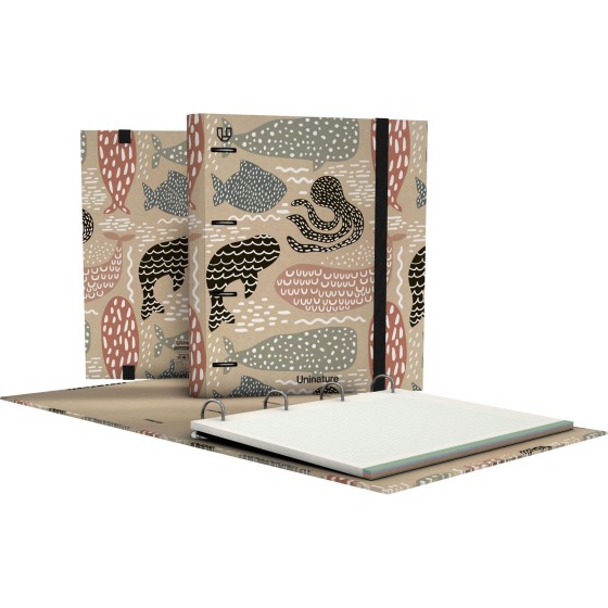 Carpeta De Anillas Uninature Kraft Soft A4 4X35mm Fsc Uninature Design Ballenas Grafoplás