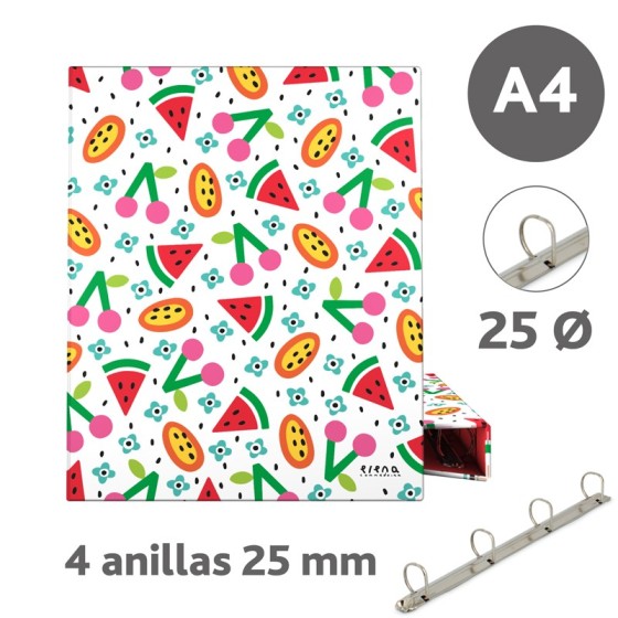Carpeta De Anillas Papel Plastificado Brillo A4 4X25mm Fsc Ec  Frutas Grafoplás