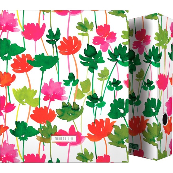 Carpeta De Anillas Papel Plastificado Brillo A4 4X40mm Con Ollao Fsc Moniquilla  Flores Grafoplás